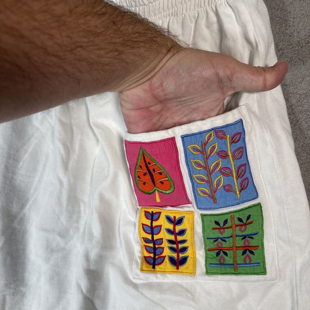 Michael Simon Lite Skirt Women's Size S White‎ Embroidered Leaf Patchwork Pocket - Picture 4 of 10